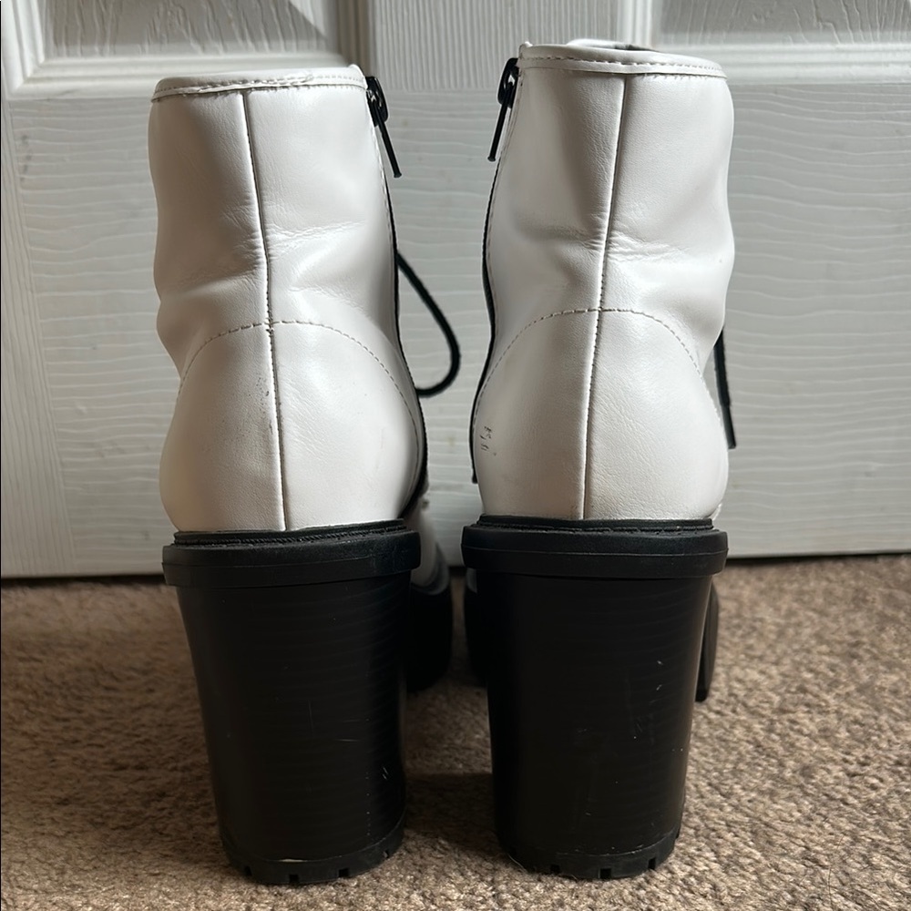 White and Black Combat Moto Boots - Picture 6 of 7